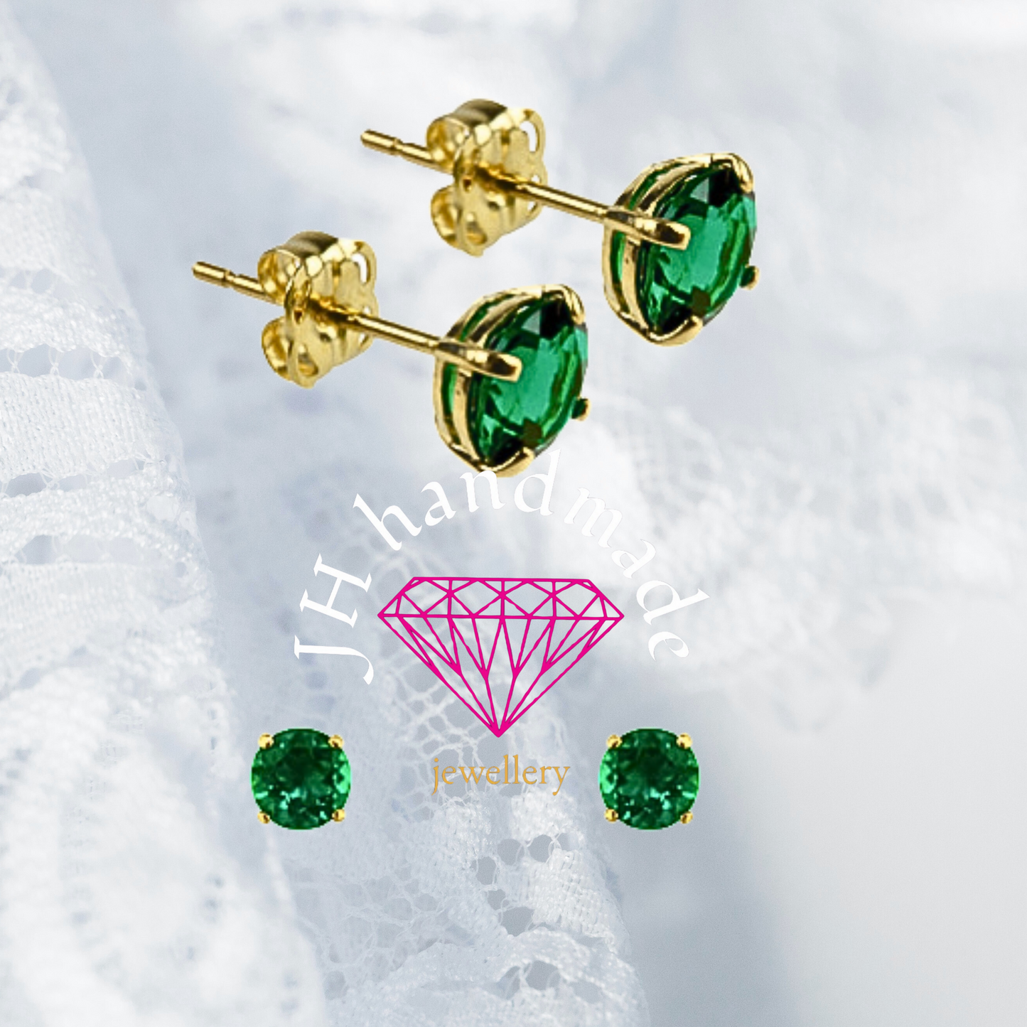 9CT Solid Gold Emerald Stud Earrings 5mm Gemstones