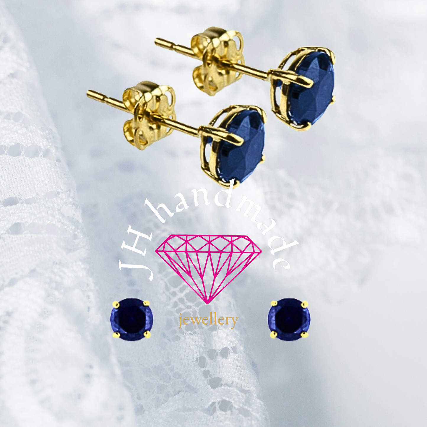 9CT Solid Gold Sapphire Stud Earrings 5mm Gemstones