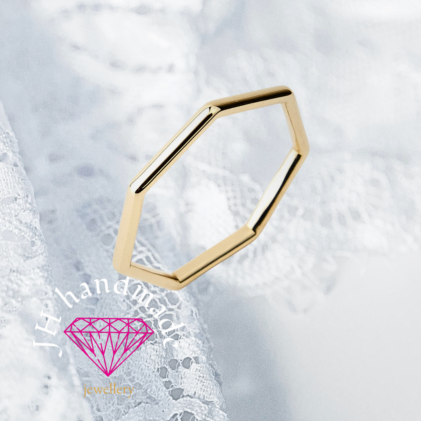 9ct Solid Gold Hexagon stacking Ring 1.5mm Handmade