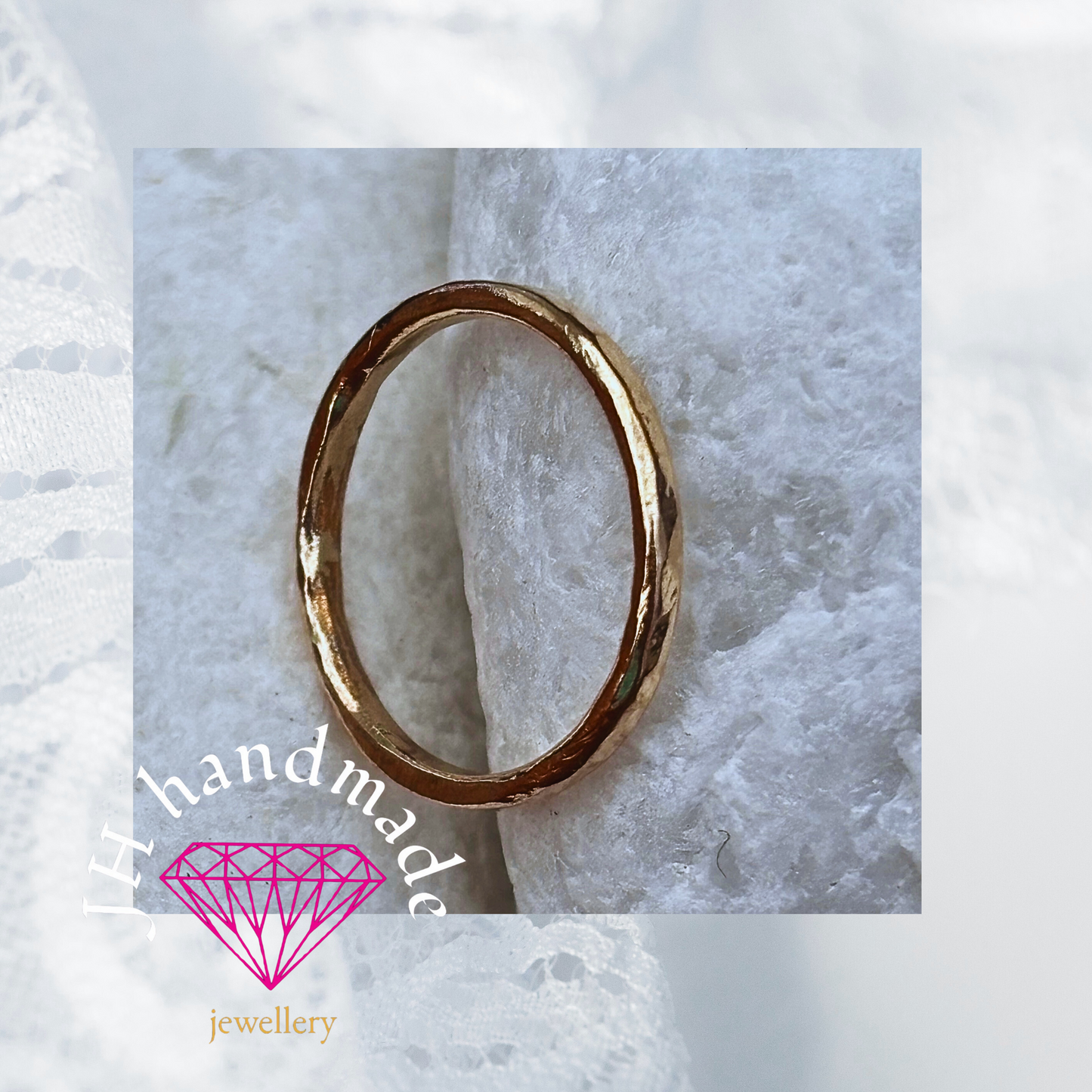 9ct Solid Gold Light Hammered Patterned Stacking Ring 1mm Handmade