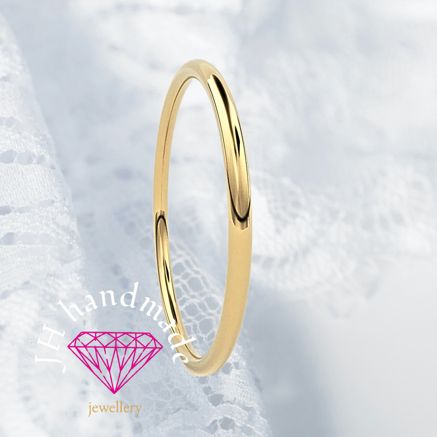 9ct Solid Gold plain Stacking Ring 1.5mm Handmade