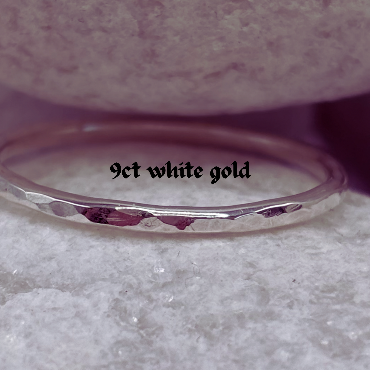 9ct Solid Gold Light Hammered Patterned Stacking Ring 1mm Handmade