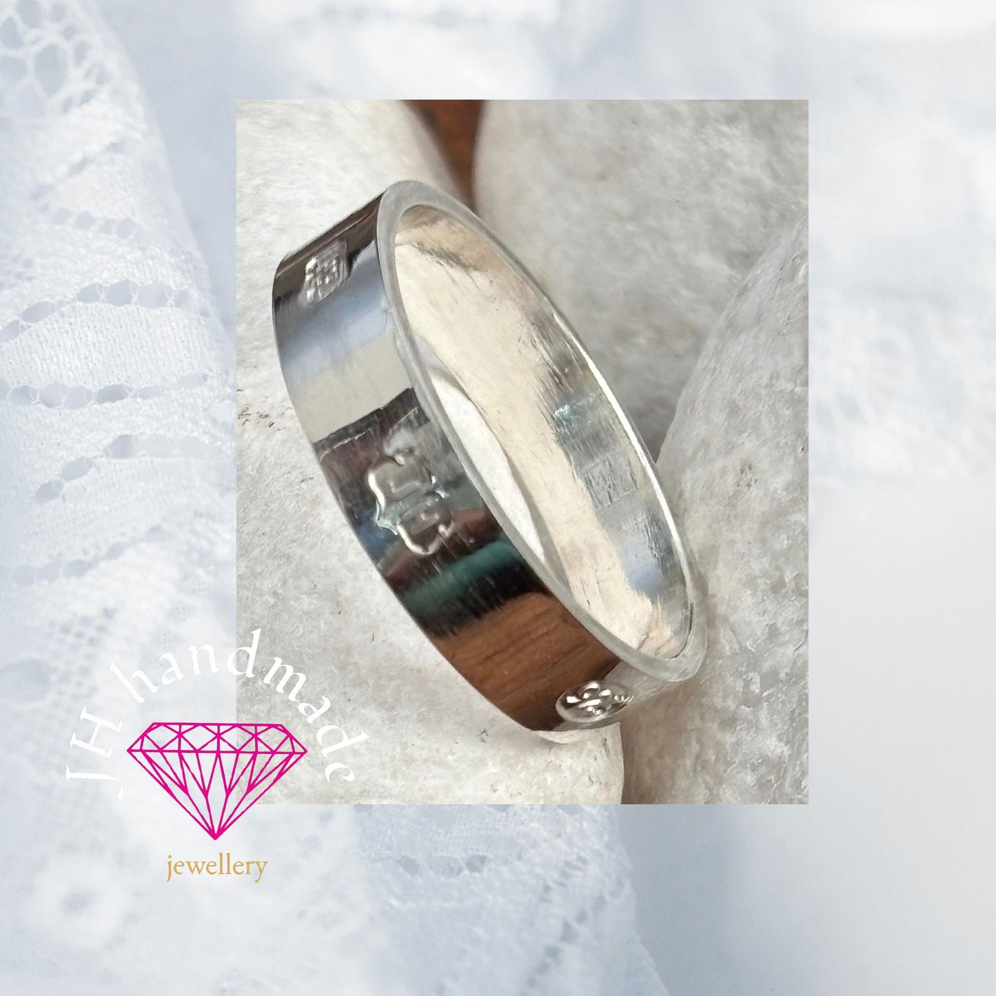 Heavy Solid Silver Ring with Hallmark Feature to the outside Custom Made