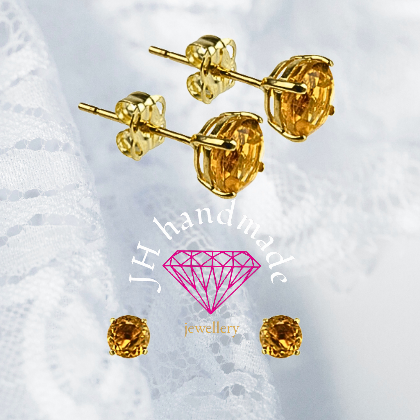 9CT Gold Citrine Stud Earrings 5mm Gemstones