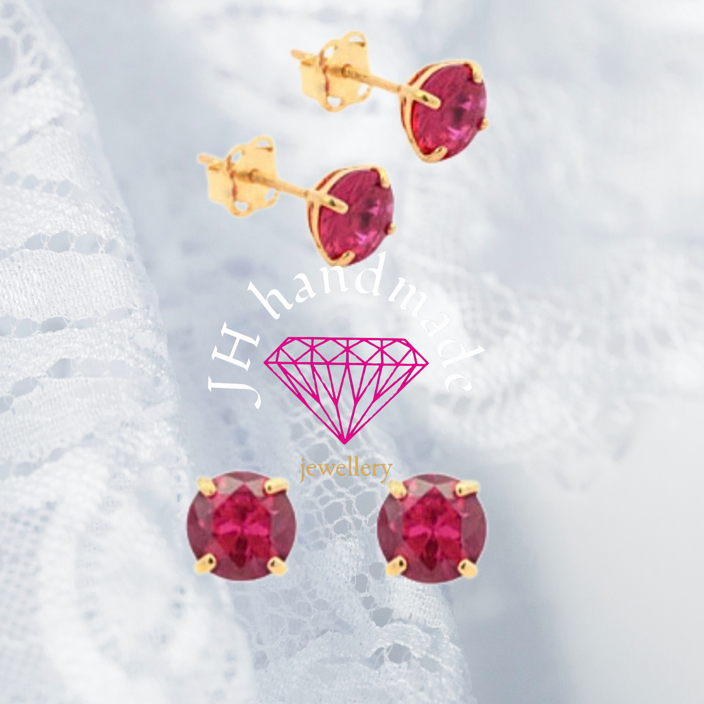 9CT Solid Gold Ruby Stud Earrings 5mm Gemstones