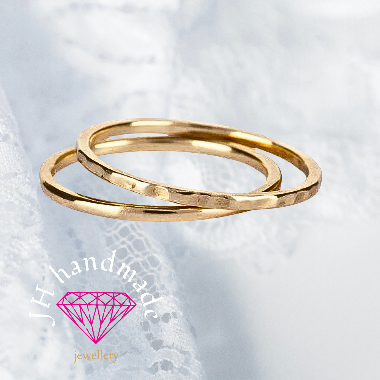 9ct Solid Gold Light Hammered Patterned Stacking Ring 1mm Handmade