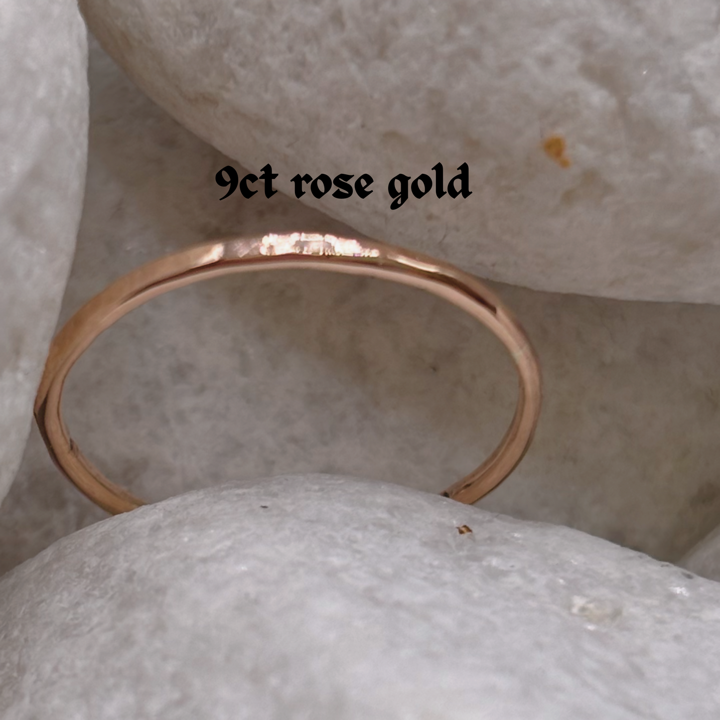 9ct Solid Gold Light Hammered Patterned Stacking Ring 1mm Handmade
