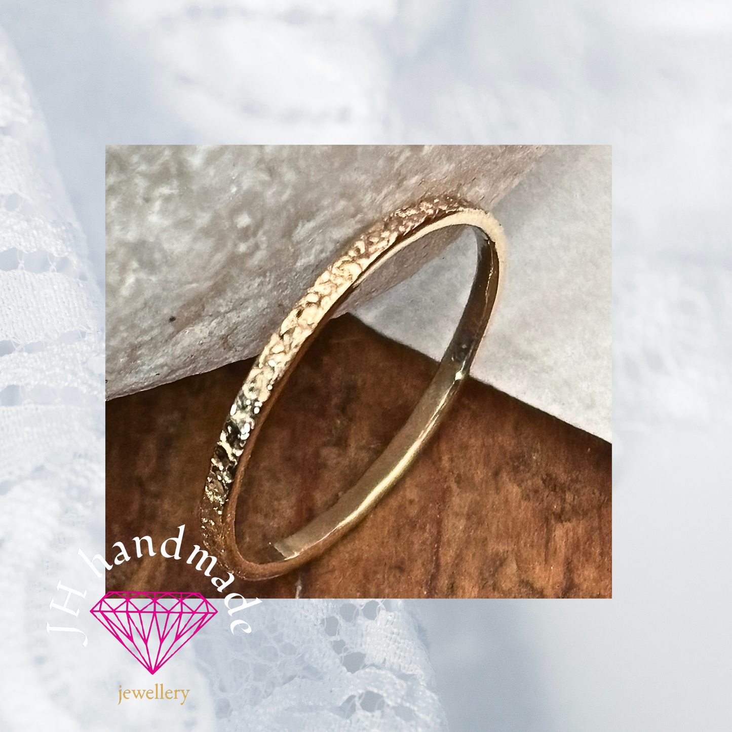 9ct Solid Gold Deep Patterned Stacking Ring 1mm Handmade