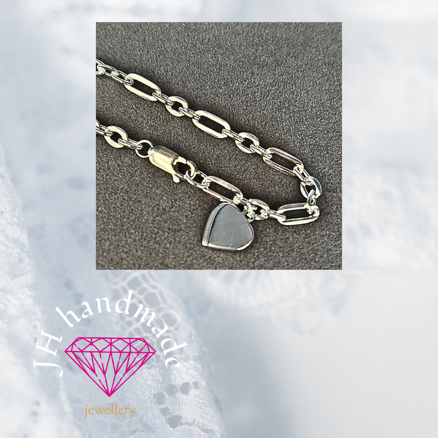 Solid silver Bracelet with Heart charm Handmade