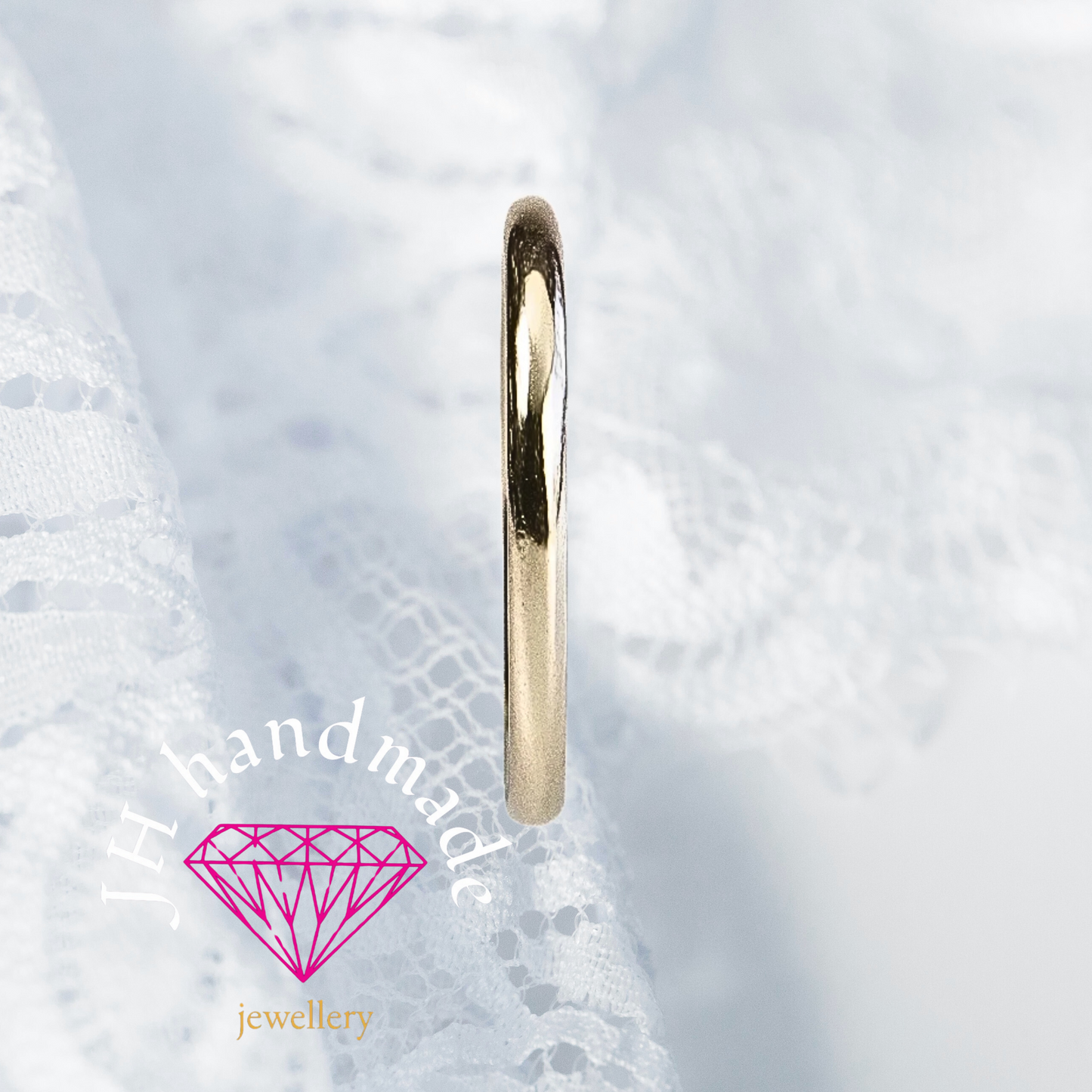 9ct Yellow Gold Halo Wedding / stacking ring 2mm Handmade