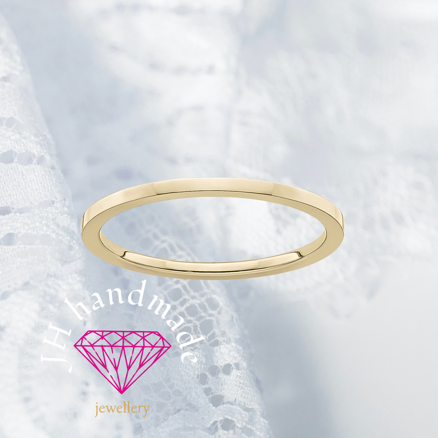 9ct Solid Gold Square Edge Plain Stacking Ring 1mm Handmade
