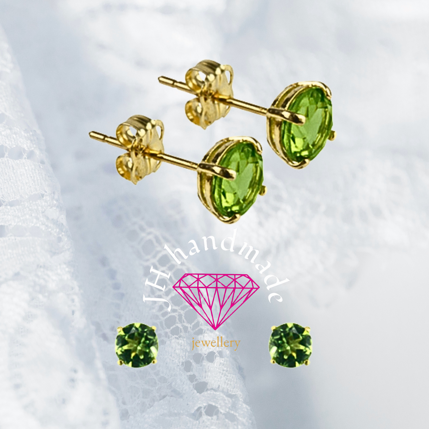 9CT Gold peridot Stud Earrings 5mm Gemstones