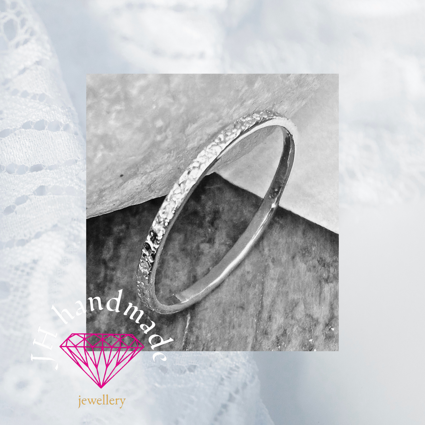 Solid Silver Deep Hammered pattern stacking ring 1.5mm Handmade