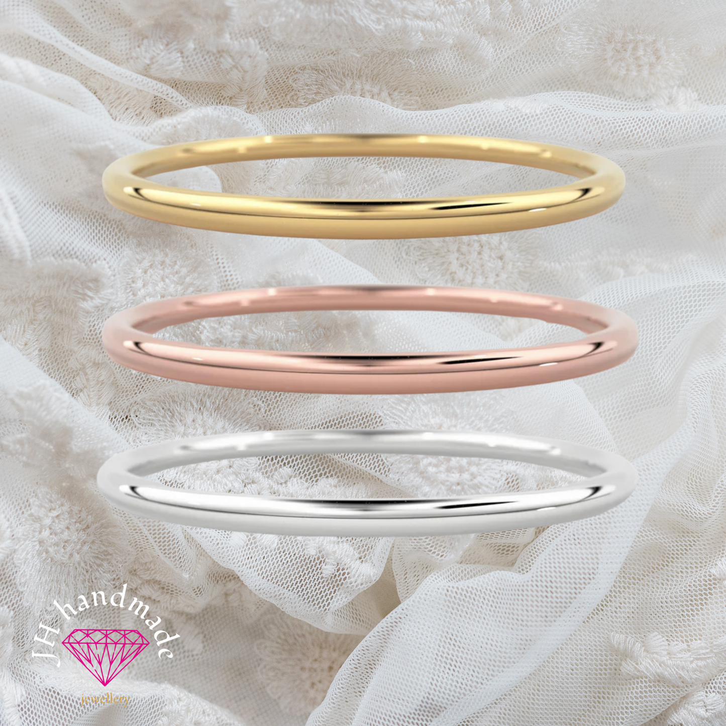 9ct Solid Gold plain Stacking Ring 1mm Handmade