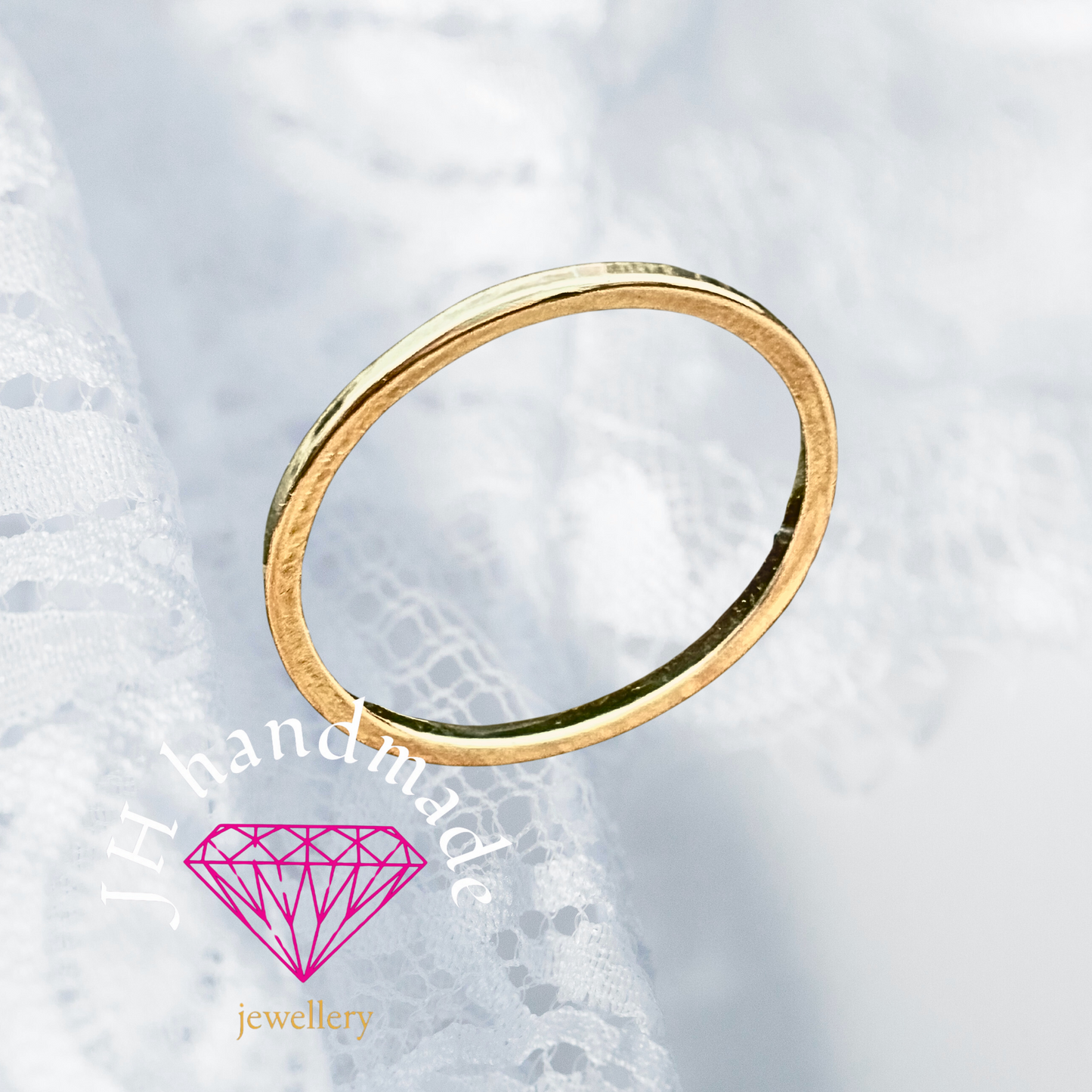 9ct Solid Gold Square Edge Plain Stacking Ring 1mm Handmade