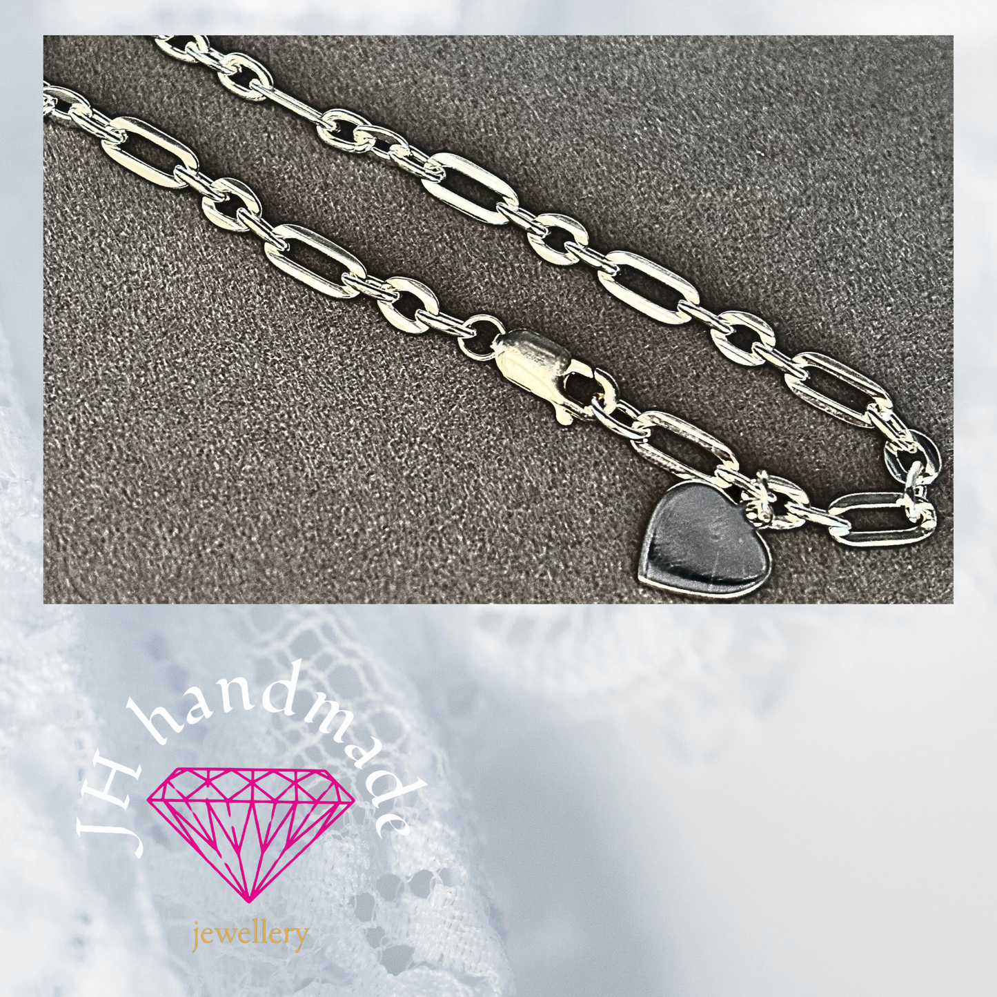 Solid silver Bracelet with Heart charm Handmade