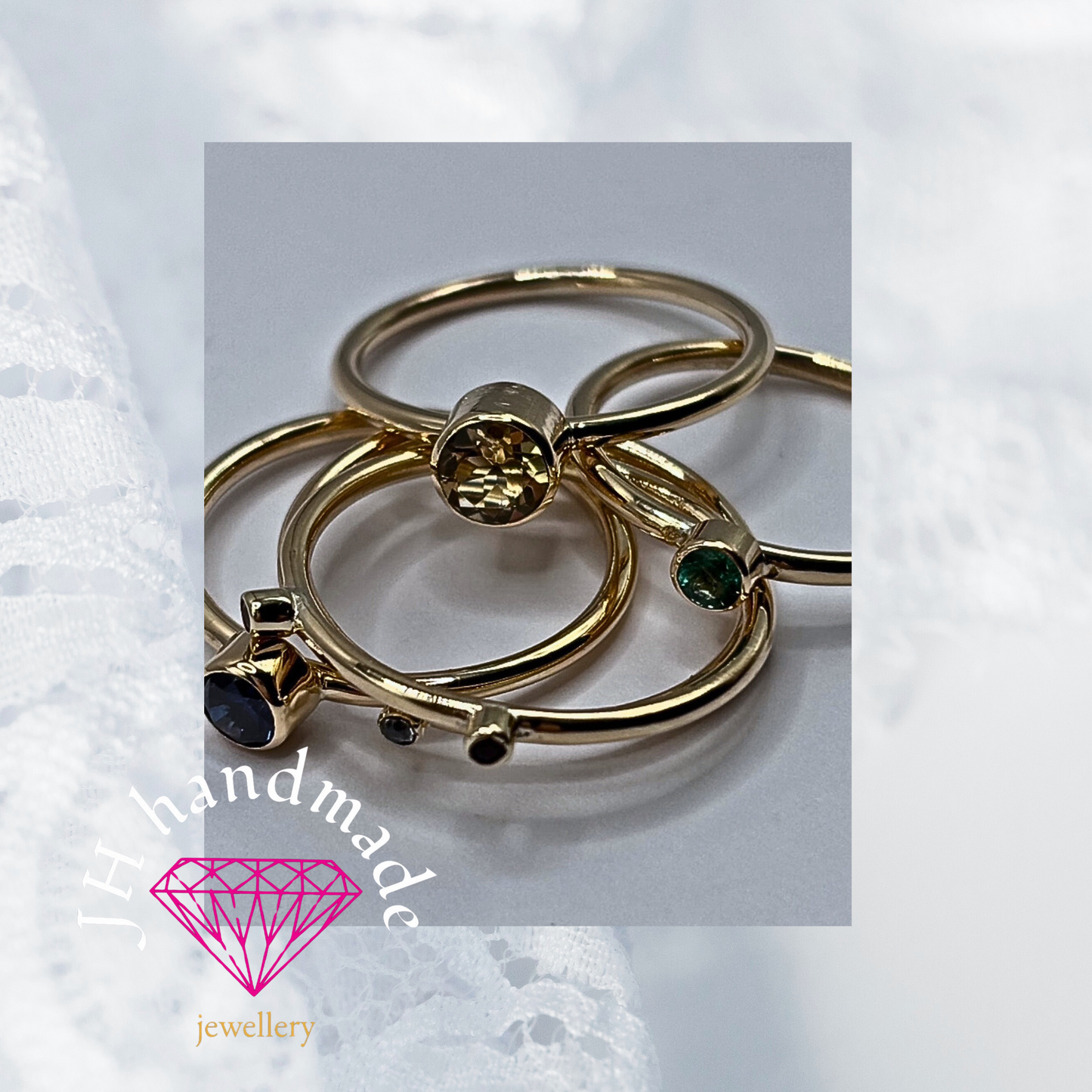 9ct Solid Gold Gemstone stacking ring set Handmade
