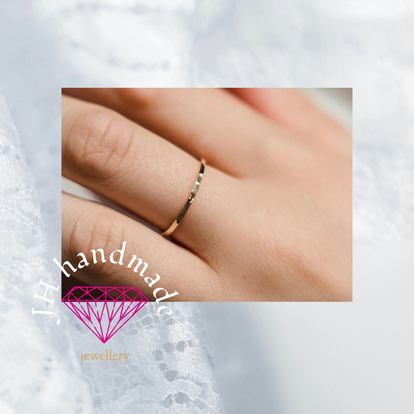 9ct Solid Gold Light Hammered Patterned Stacking Ring 1mm Handmade