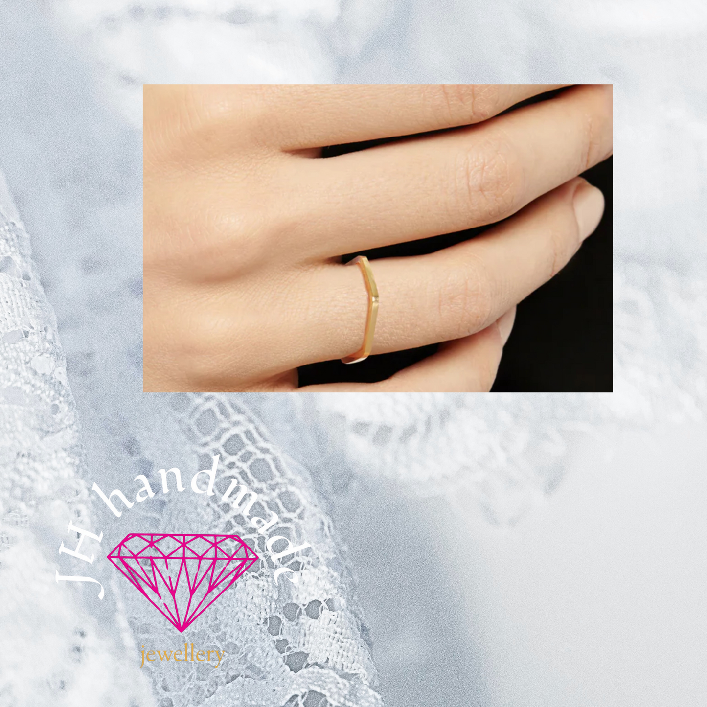 9ct Solid Gold Hexagon stacking Ring 1.5mm Handmade