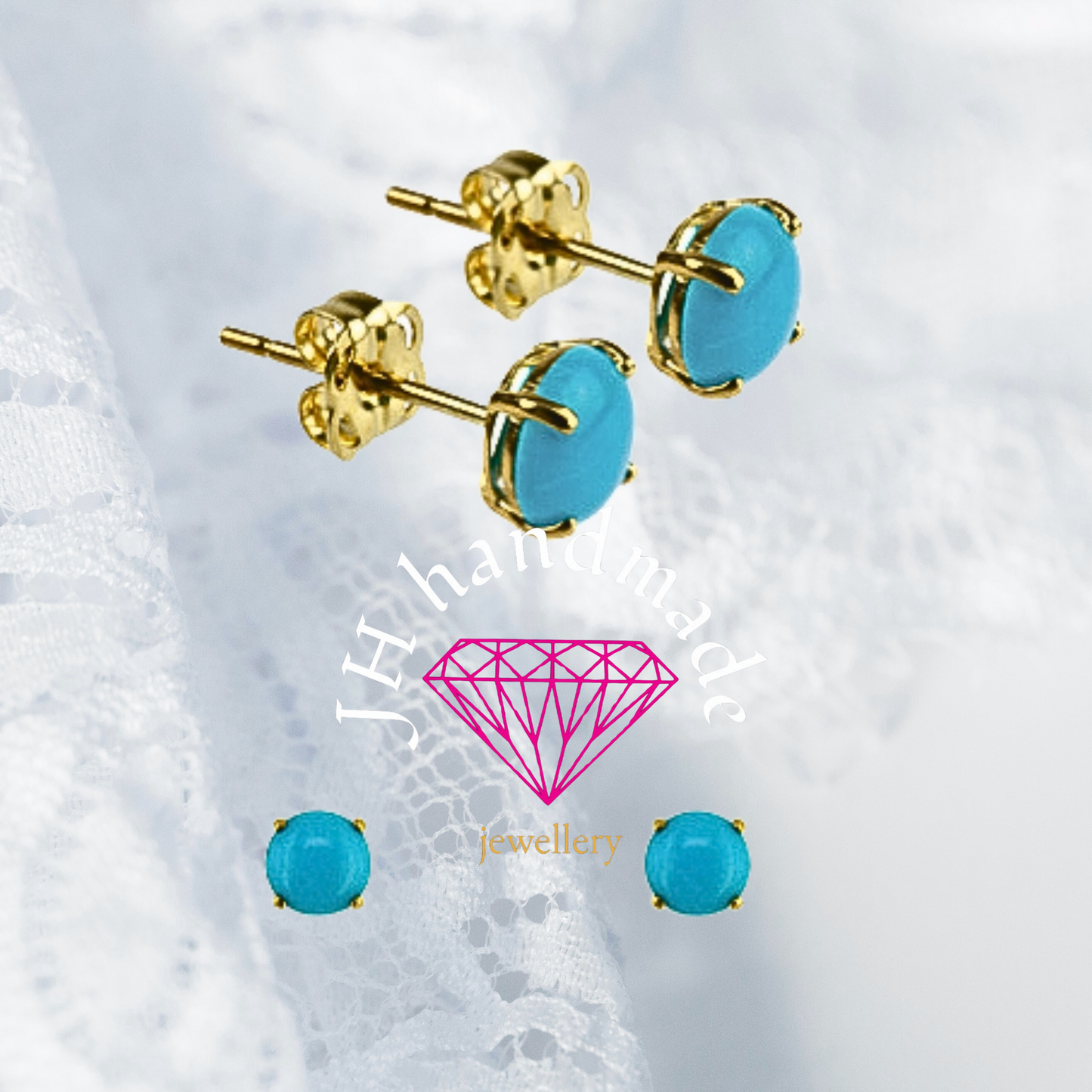 9CT Gold Turquoise Stud Earrings 5mm Stones