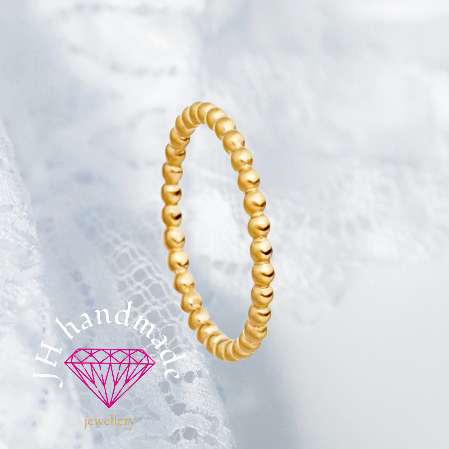 9ct Solid Gold Beaded Stacking Ring 1.5mm Handmade