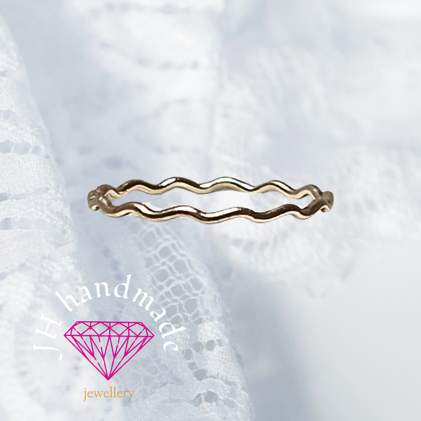 9ct solid gold wavy stacking ring 1mm Handmade