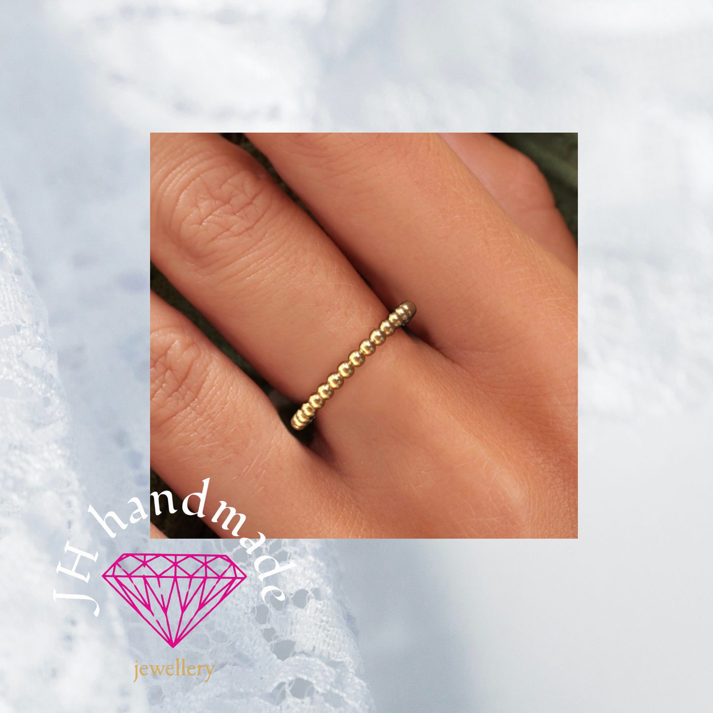 9ct Solid Gold Beaded Stacking Ring 1.5mm Handmade