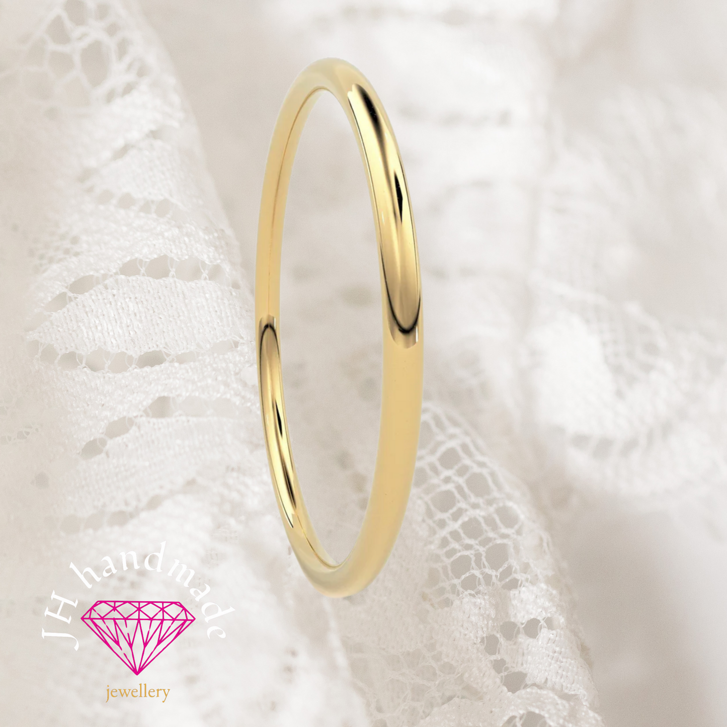 9ct Solid Gold plain Stacking Ring 1mm Handmade