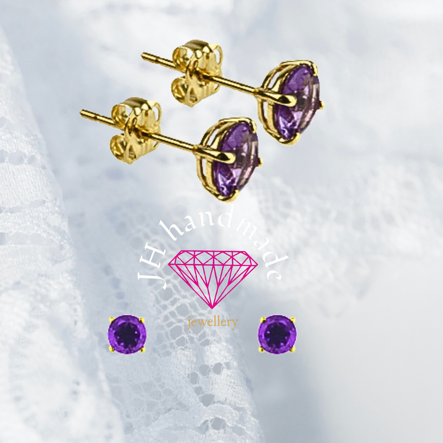 9CT Gold Amethyst Stud Earrings 5mm Gemstones