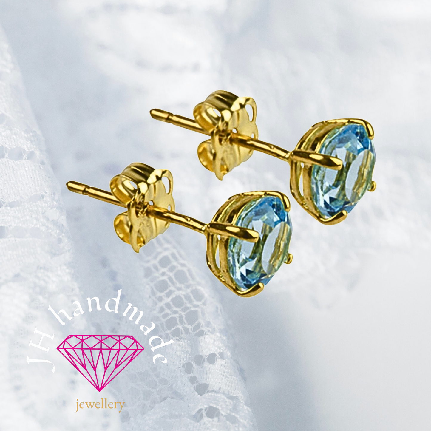 9CT Solid Gold Aquamarine Stud Earrings 5mm Gemstones