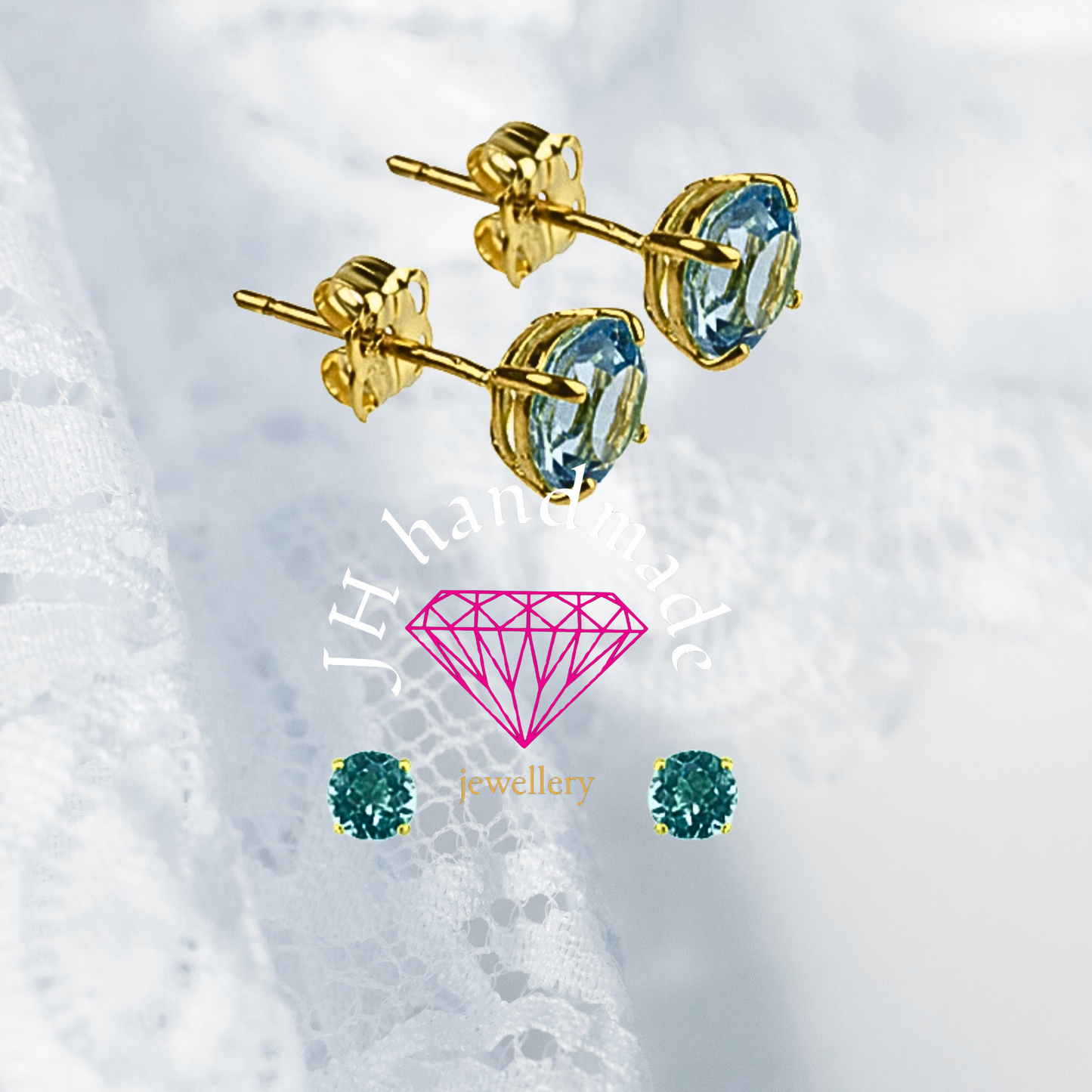 9CT Solid Gold Aquamarine Stud Earrings 5mm Gemstones
