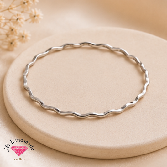 Solid Silver Wave Bangle 2mm Handmade