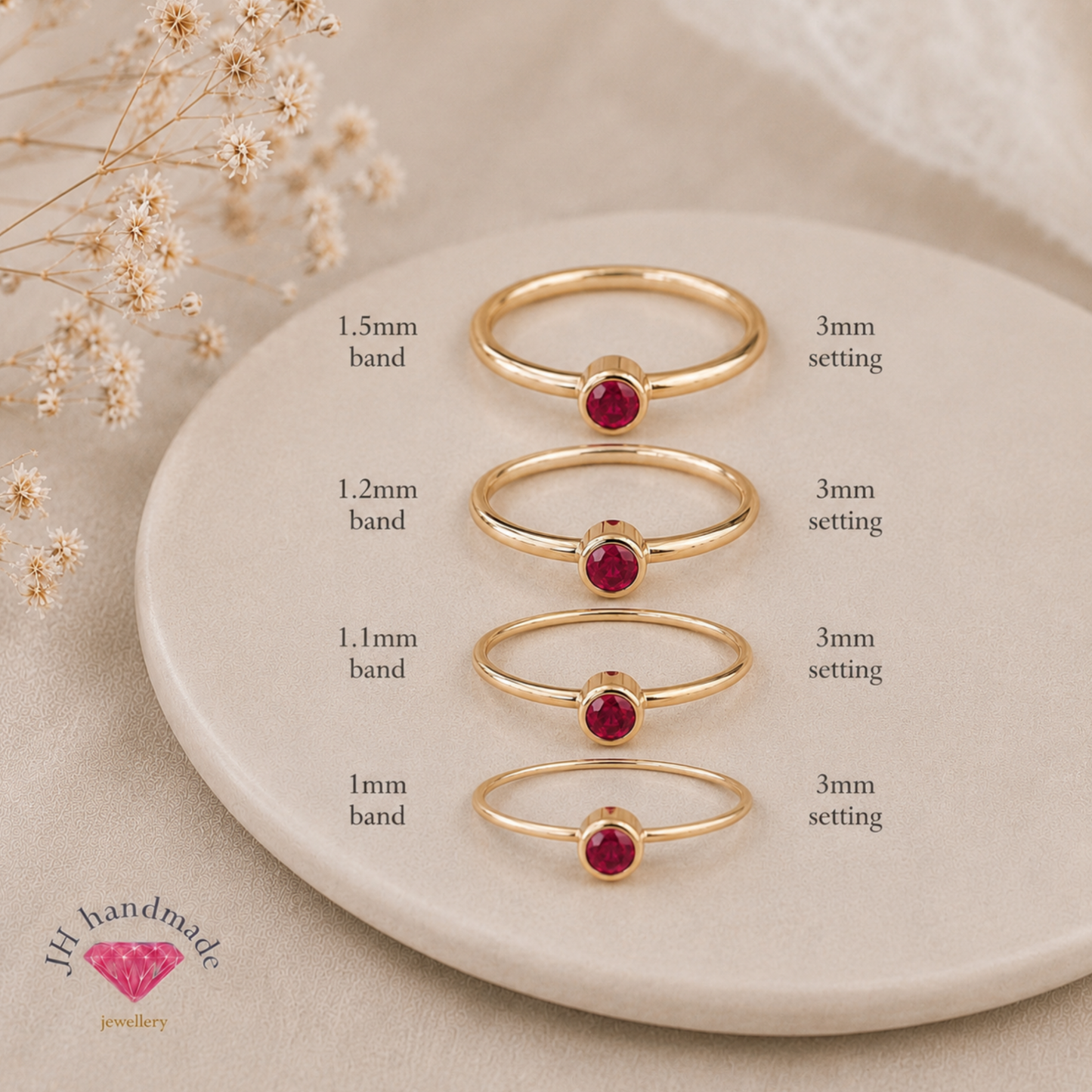9ct Solid Gold Ruby Gemstone Stacking Ring Handmade