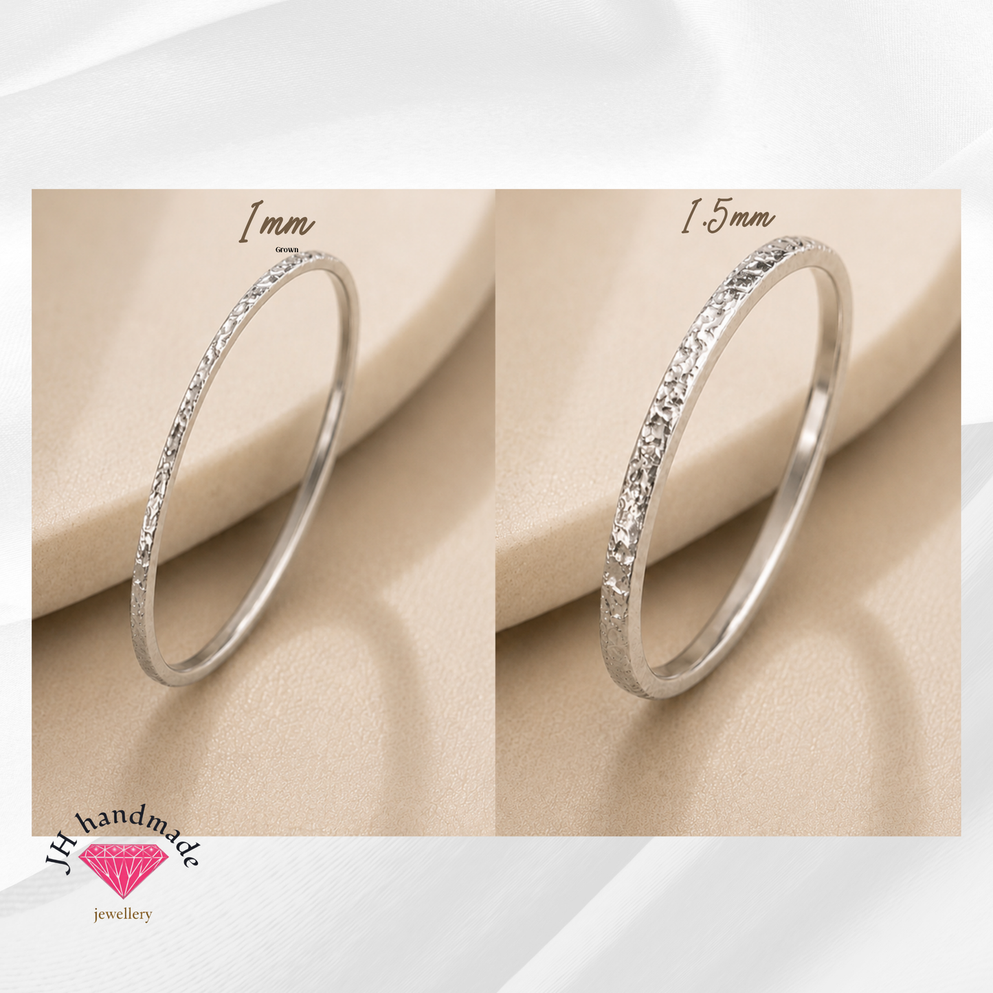 Solid Silver Deep Hammered pattern stacking ring 1.5mm Handmade
