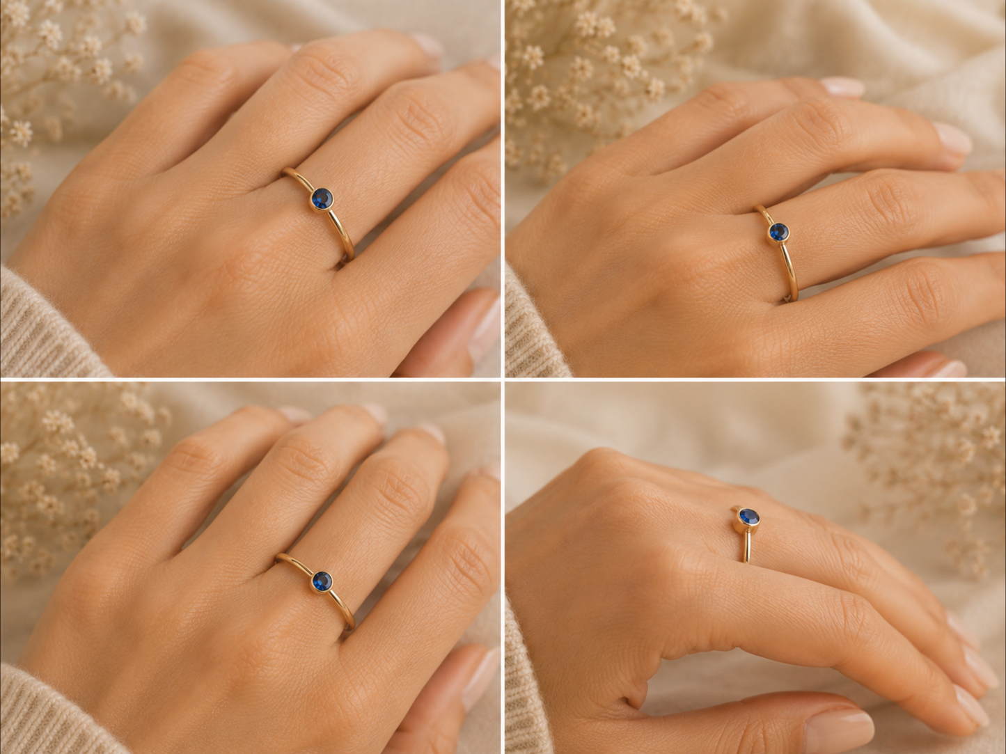 9ct Solid Gold Sapphire Gemstone Stacking Ring Handmade
