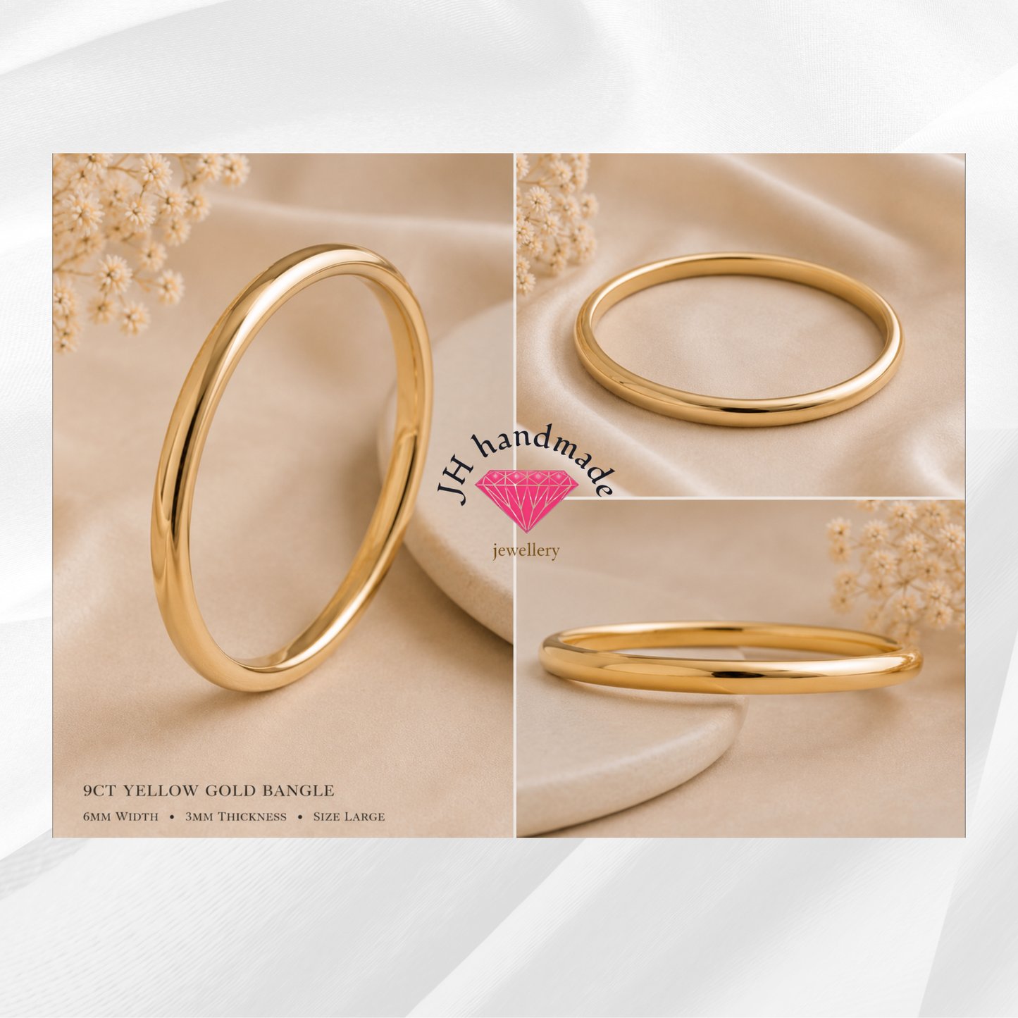 9ct Solid Gold D shape Bangle Heavy 30g 6mm width Custom made