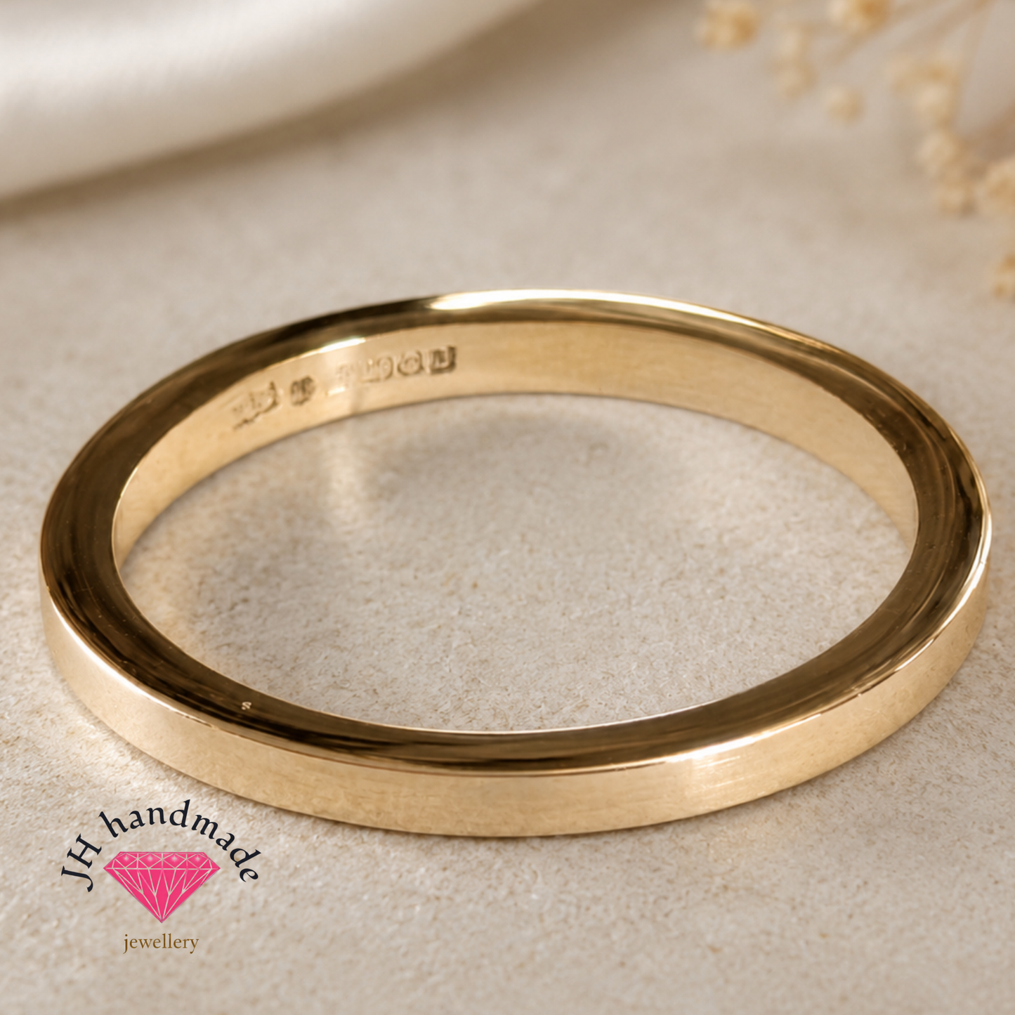 9ct Solid Gold Square Edge Plain Stacking Ring 1.5mm Handmade