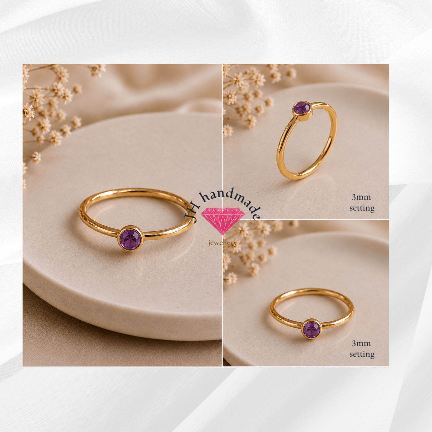 9ct Solid Gold Amethyst Gemstone Stacking Ring Handmade (Copy)