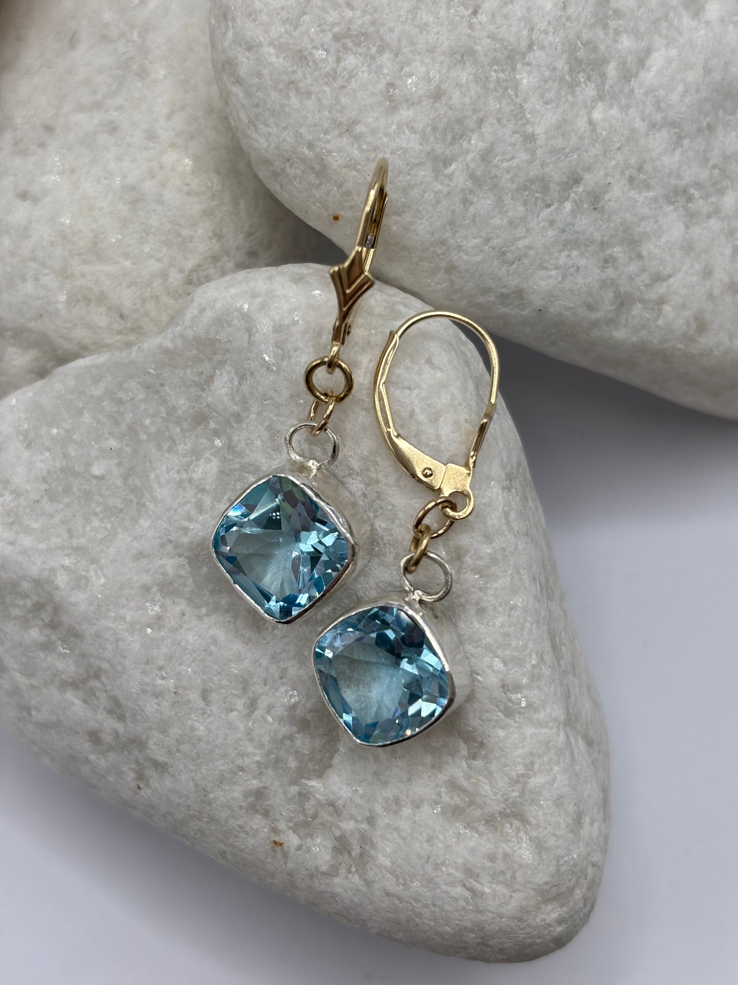 9ct Gold and Silver Topaz Drop Earrings Handmade