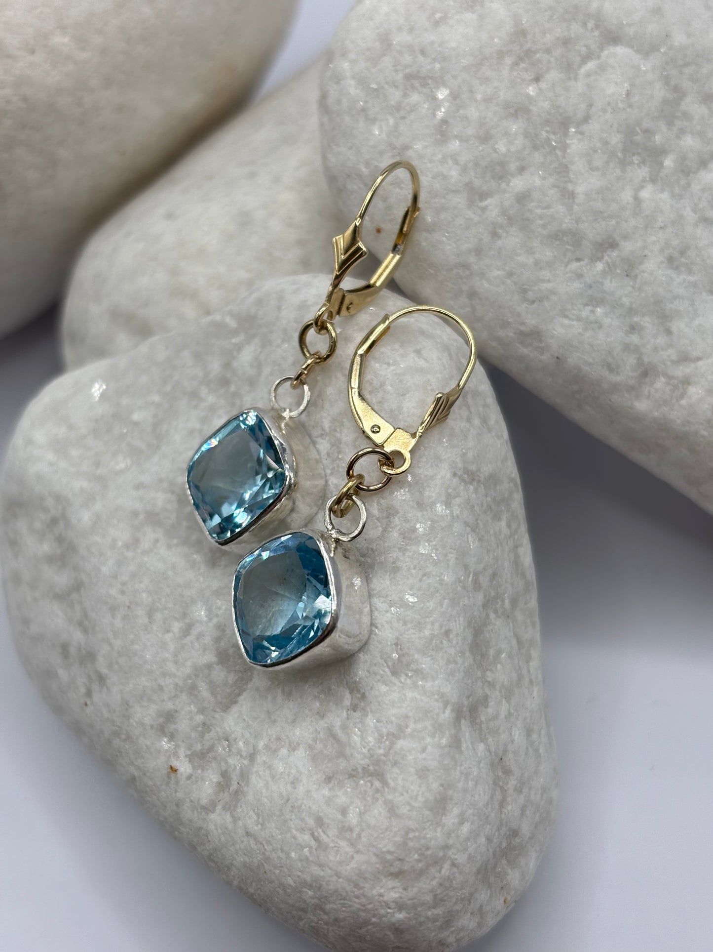 9ct Gold and Silver Topaz Drop Earrings Handmade