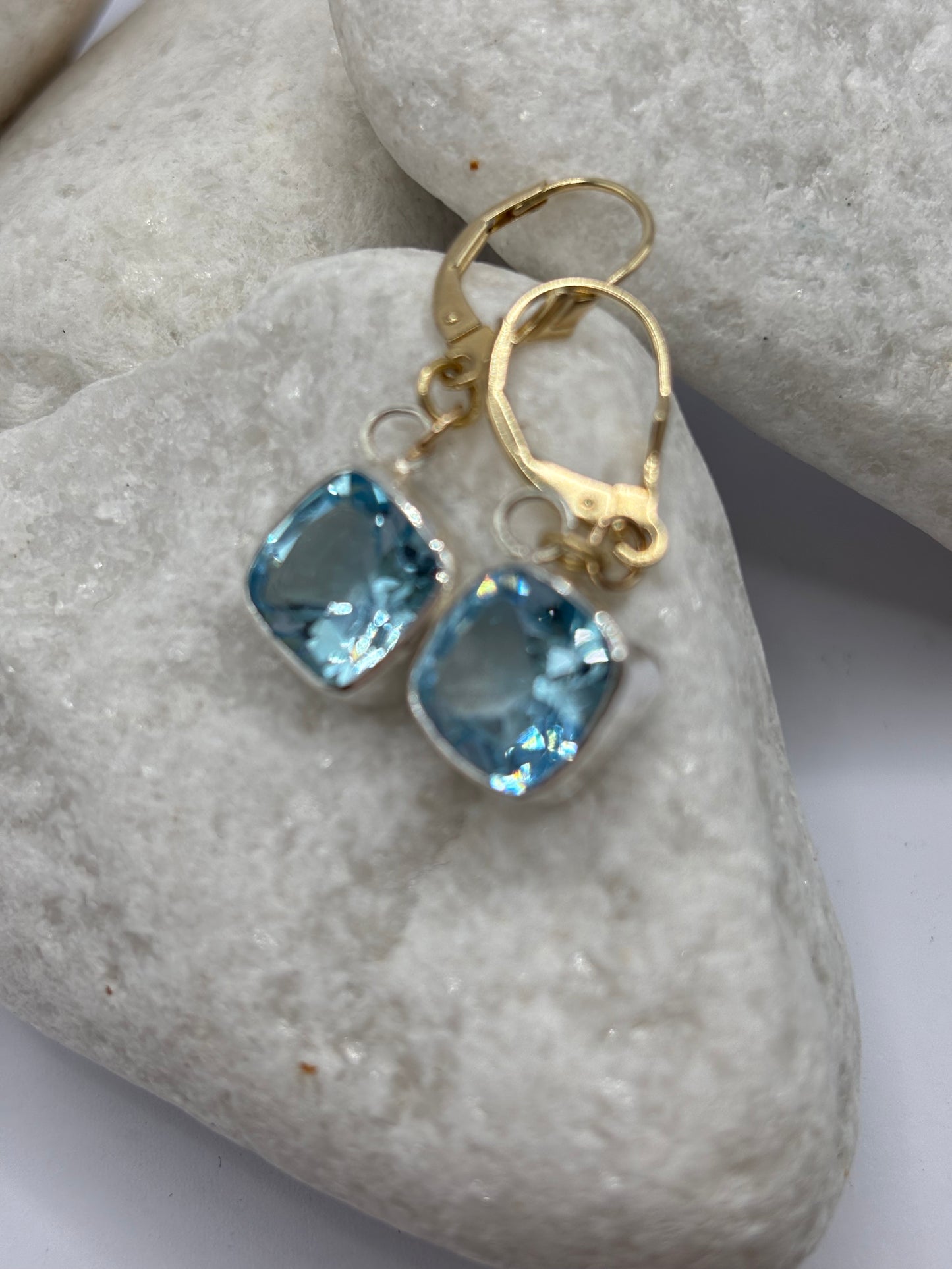 9ct Gold and Silver Topaz Drop Earrings Handmade