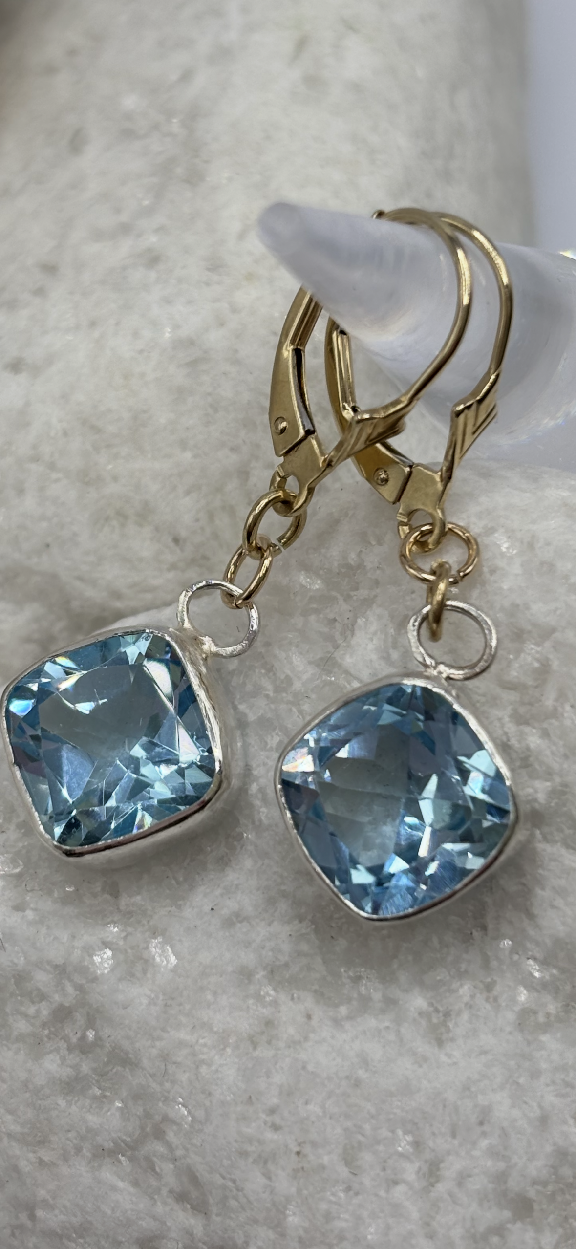 9ct Gold and Silver Topaz Drop Earrings Handmade