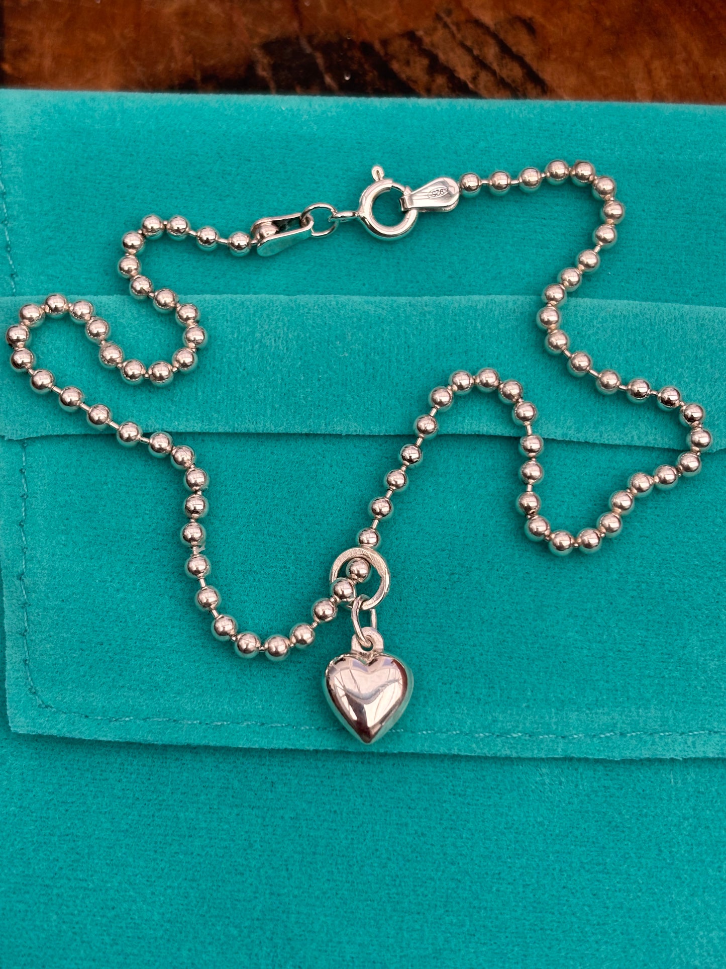 Solid Silver Ankle Bracelet with puffy Heart Charm All lengths available custom made