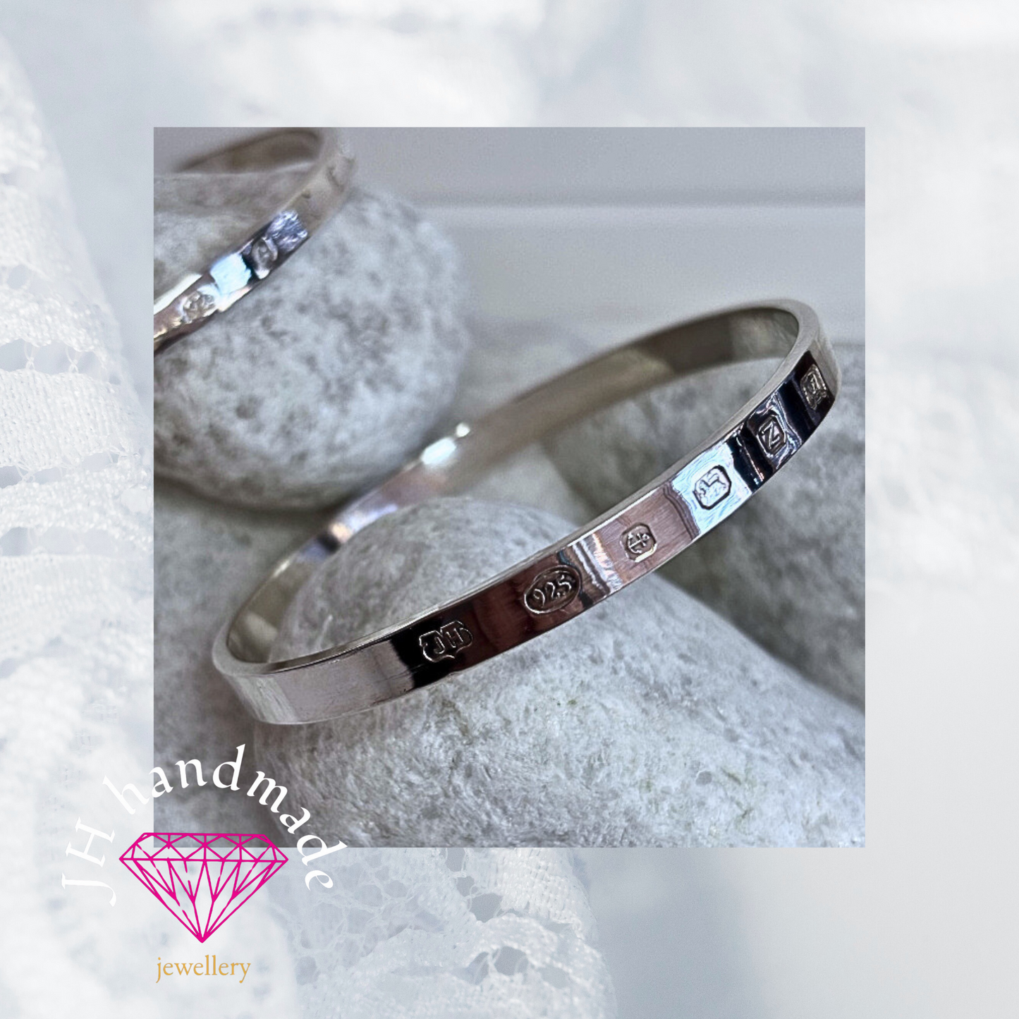 Heavy Solid Silver Bangle 6mm Hallmarked on the outside Handmade