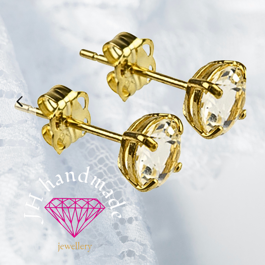 9CT Solid Gold White Topaz Stud Earrings 5mm Gemstones
