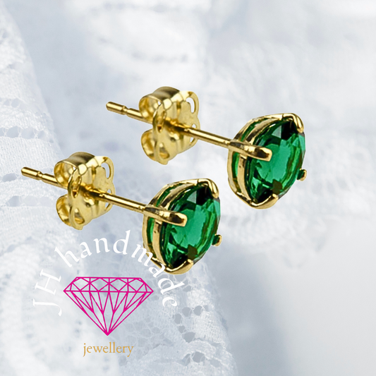 9CT Solid Gold Emerald Stud Earrings 5mm Gemstones