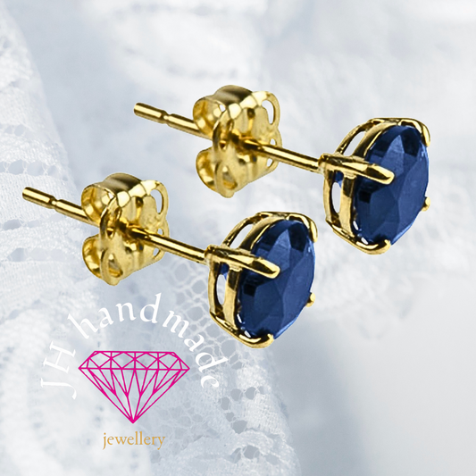 9CT Solid Gold Sapphire Stud Earrings 5mm Gemstones