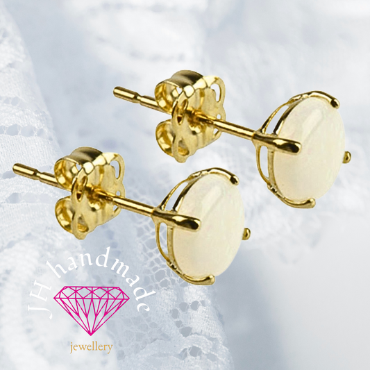 9CT Solid Gold Opal Stud Earrings 5mm Gemstones