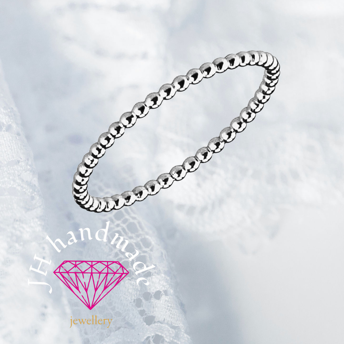 Solid Silver Beaded Stacking Ring 1.5mm Handmade