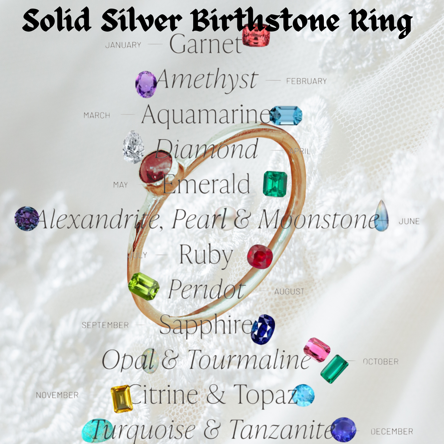 Solid Silver 3mm Birthstone Stacking Ring Handmade , Garnet, Amethyst, Aquamarine , Ruby , White Topaz , Emerald Pearl